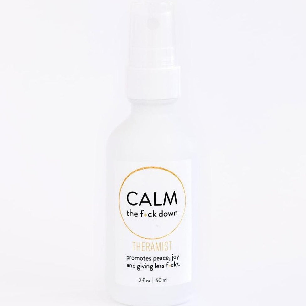 Calm the F*ck Down   Our best seller is now available in an adorable 2 oz size bottle!  Organic lavender and tangerine essential oils, calming Flower Essences, and water.   It's the perfect size for travel, your purse, or a fun & unique gift. 