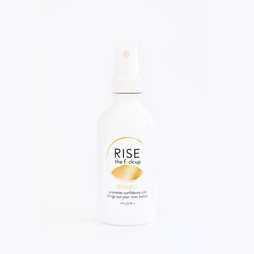 Rise The F*ck Up Theramist is made with organic grapefruit and cardamom essential oils, Flower Essences, and water. It promotes confidence and brings out your inner badass. This mist can be sprayed on yourself, in your office, or in your CEO workspace. Shake well, spritz, and stand in your f*cking power, sister!